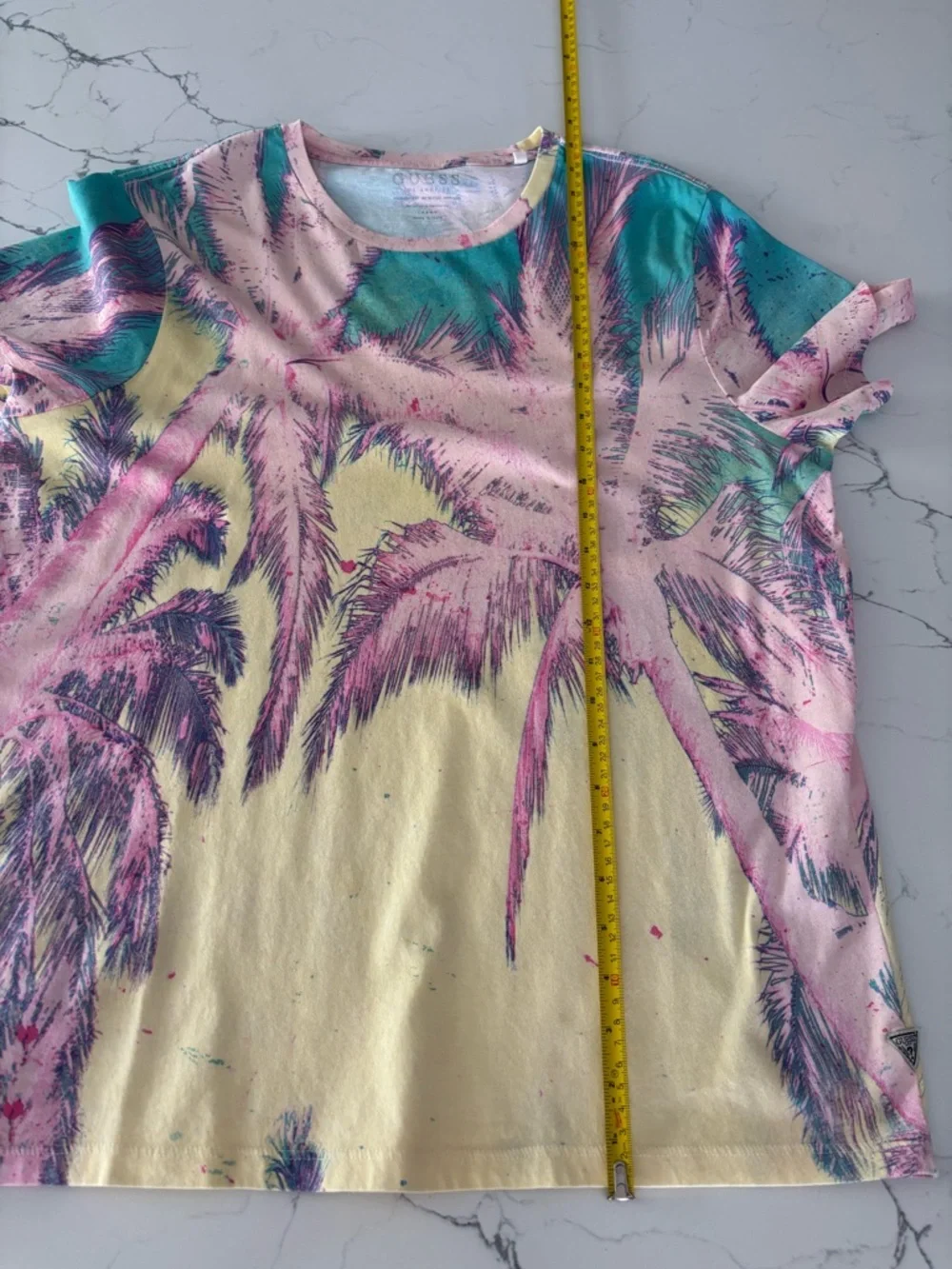 Guess Tropical Palm Graphic Tee in Pastel Yellow, Pink, Teal - Picture 4 of 6